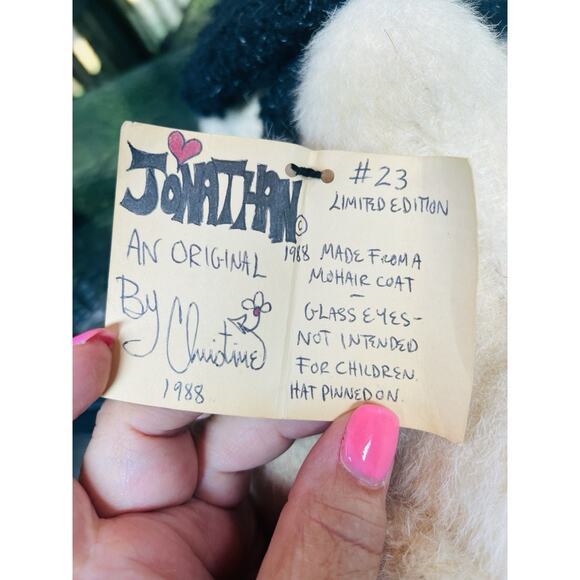 Vintage Jonathan #23 1988 Bear An Original By Christine Plush 8” Jointed Mohair - Picture 14 of 14